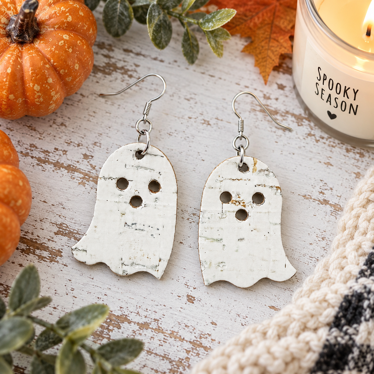 White Cork Ghost Earrings - Cute Halloween Earrings
