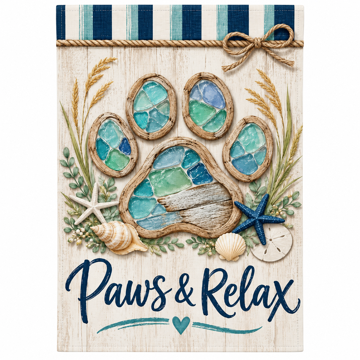 Paws & Relax Coastal Garden Flag – 12x18 Paw Print Beach Yard Flag