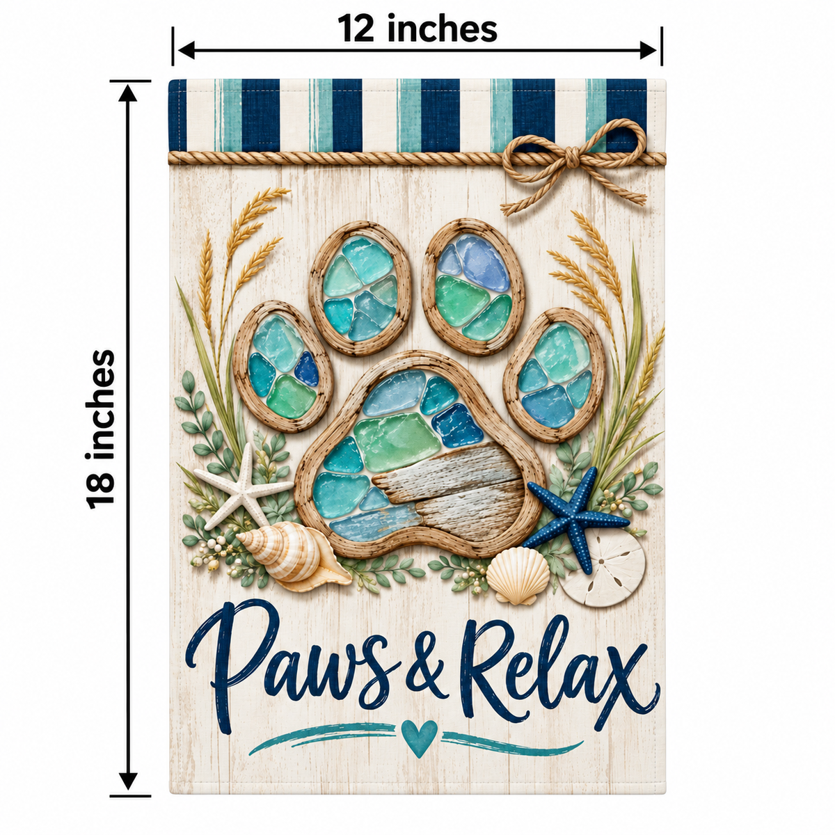 Paws & Relax Coastal Garden Flag – 12x18 Paw Print Beach Yard Flag