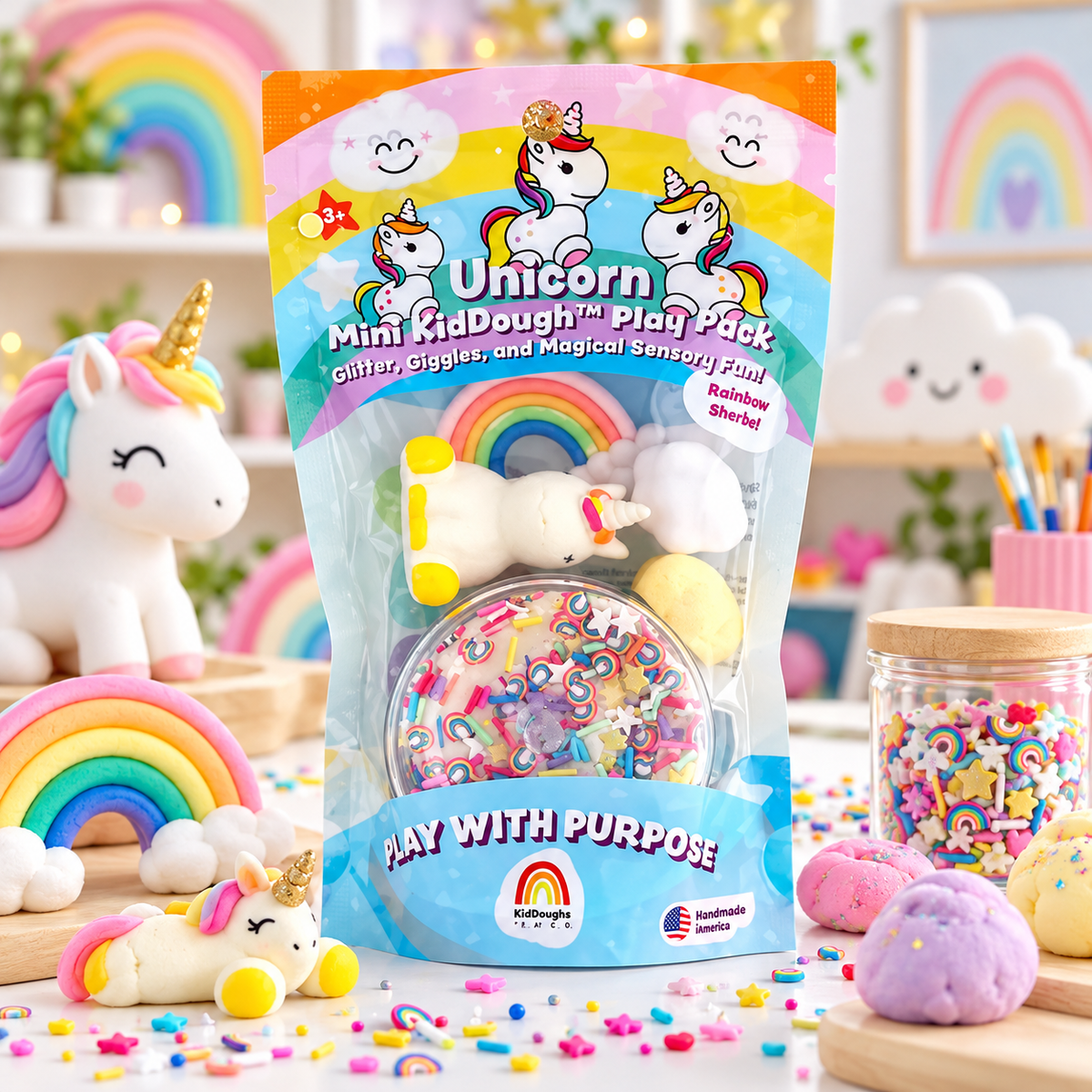 Unicorn Mini Play Pack – Rainbow Sherbet Scented Play Dough Kit for Kids 3+