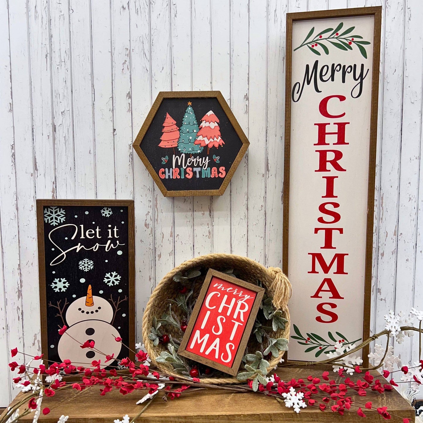 Handmade 12X6 Let It Snow Winter Holiday Signs - Home Decor