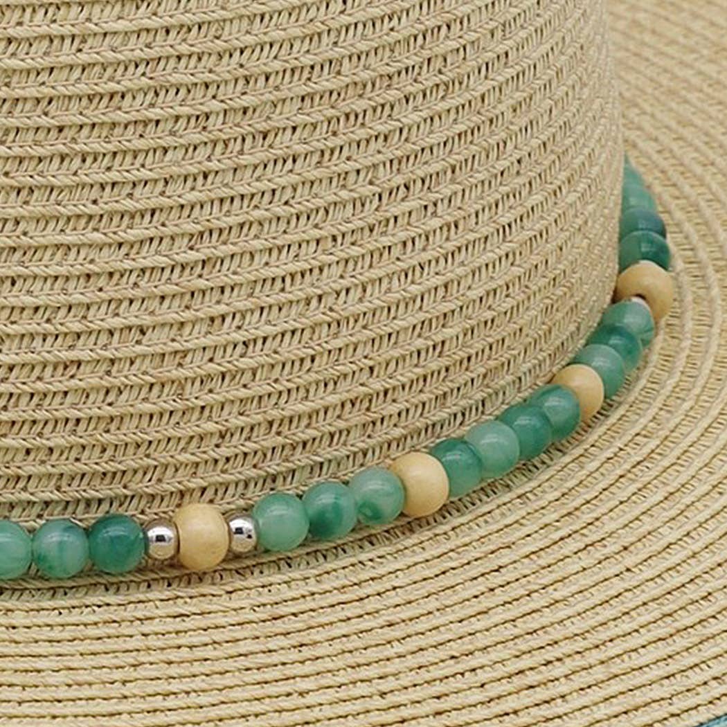 Shimmer Straw Sun Hat With Beaded Band
