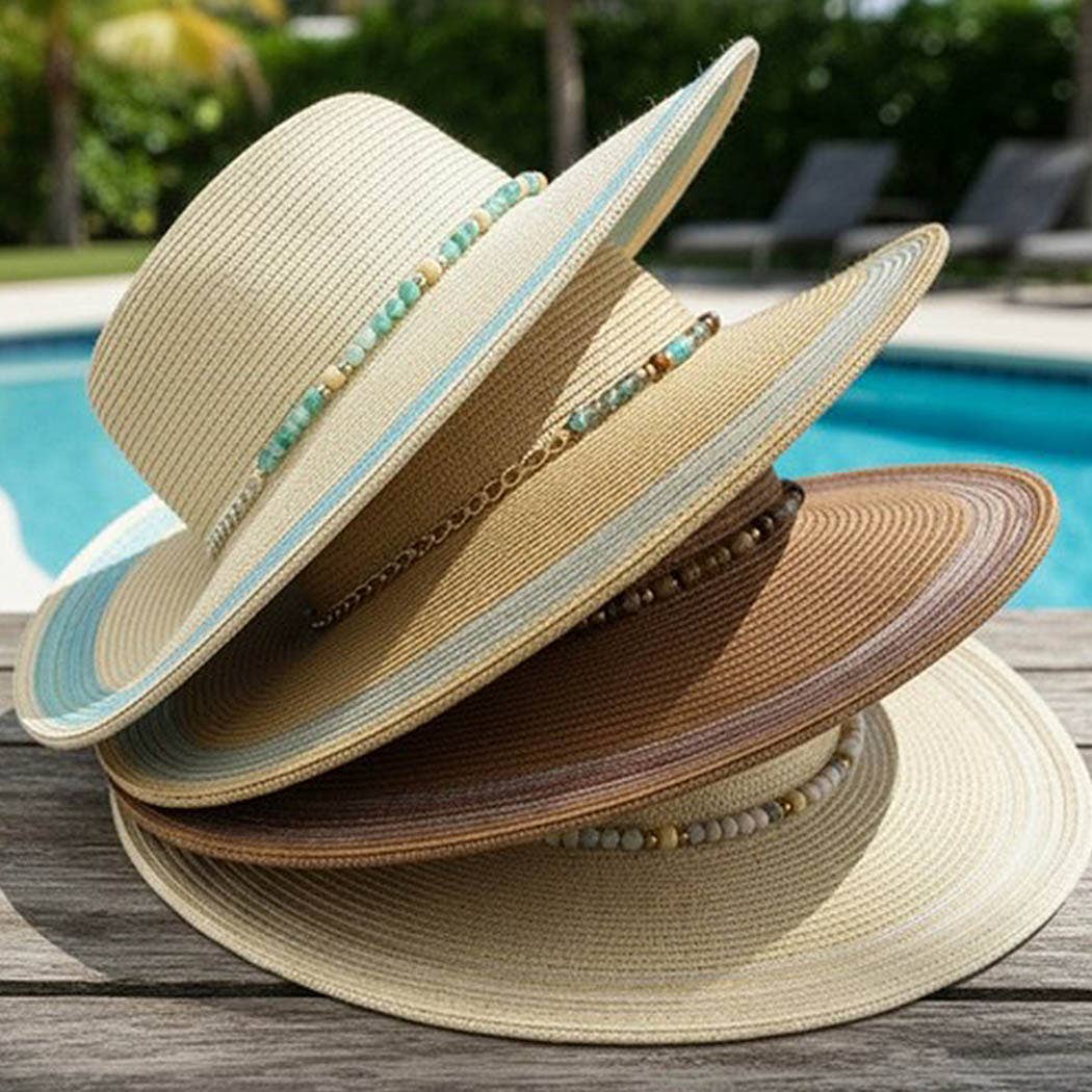 Shimmer Straw Sun Hat With Beaded Band