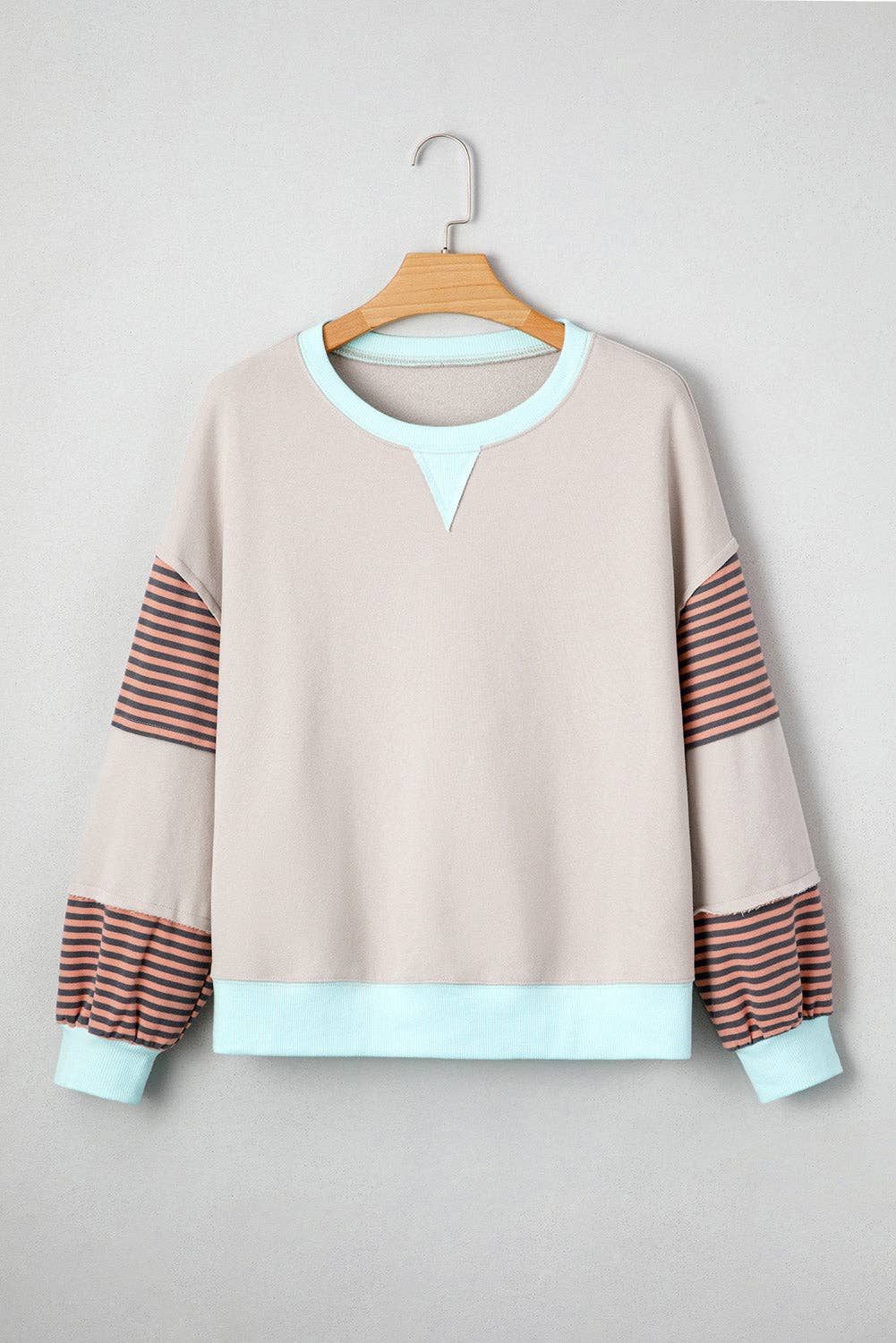 Stripe Colorblock Patchwork Drop Shoulder Sweatshirt