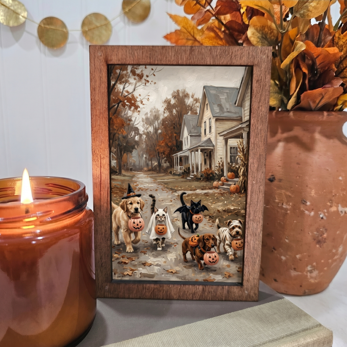 Dog & Cat Trick or Treat Halloween Wood Block Sign – 4x6