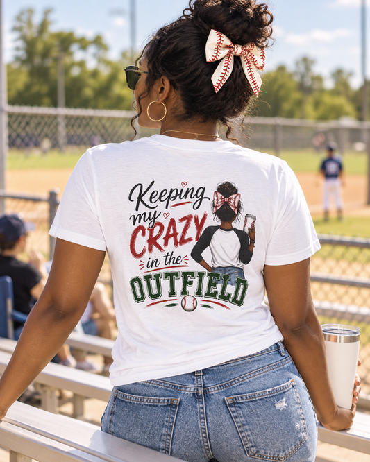 Keeping My Crazy in the Outfield Shirt – Black Baseball Mom Tee