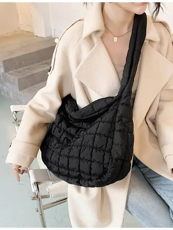 Large Quilted Zipper Shoulder Bag