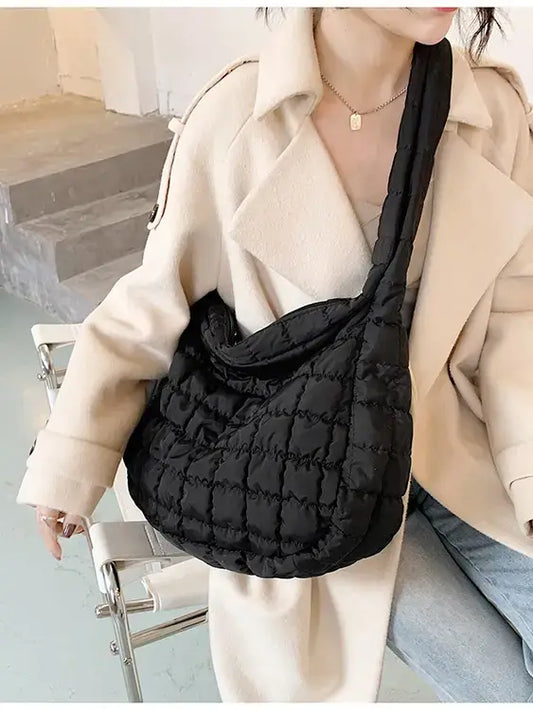 Large Quilted Zipper Shoulder Bag