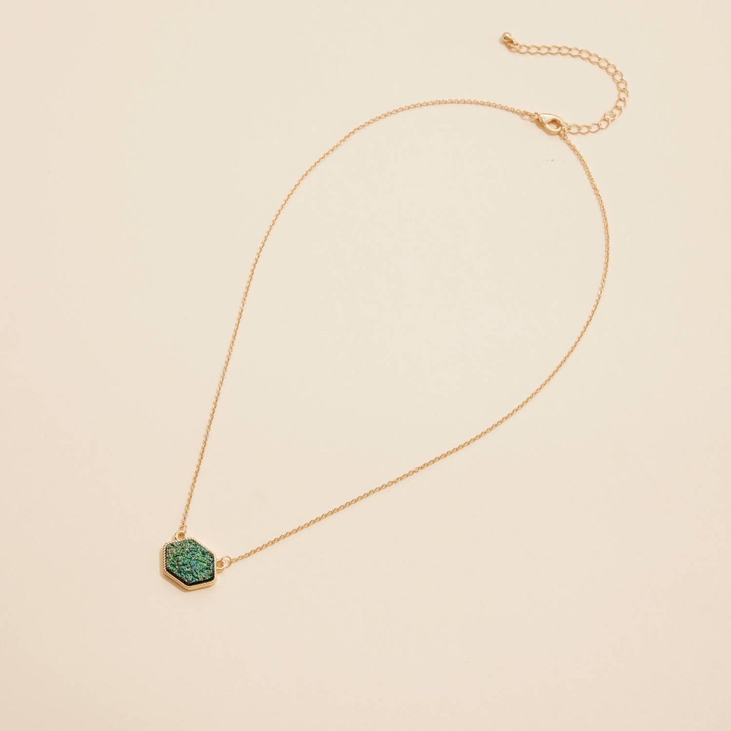 Hexagon Druzy Stone Charm Short Necklace