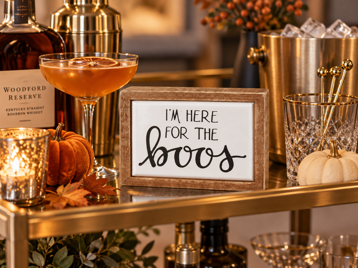 I'm Here for the Boos Mini Sign — Funny Halloween Wood Box Sign, Wine Lover Gift