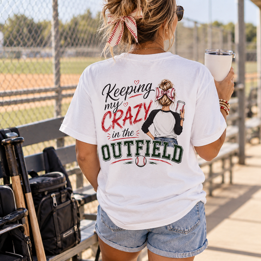 Keeping My Crazy in the Outfield Shirt – Blonde Baseball Mom Tee