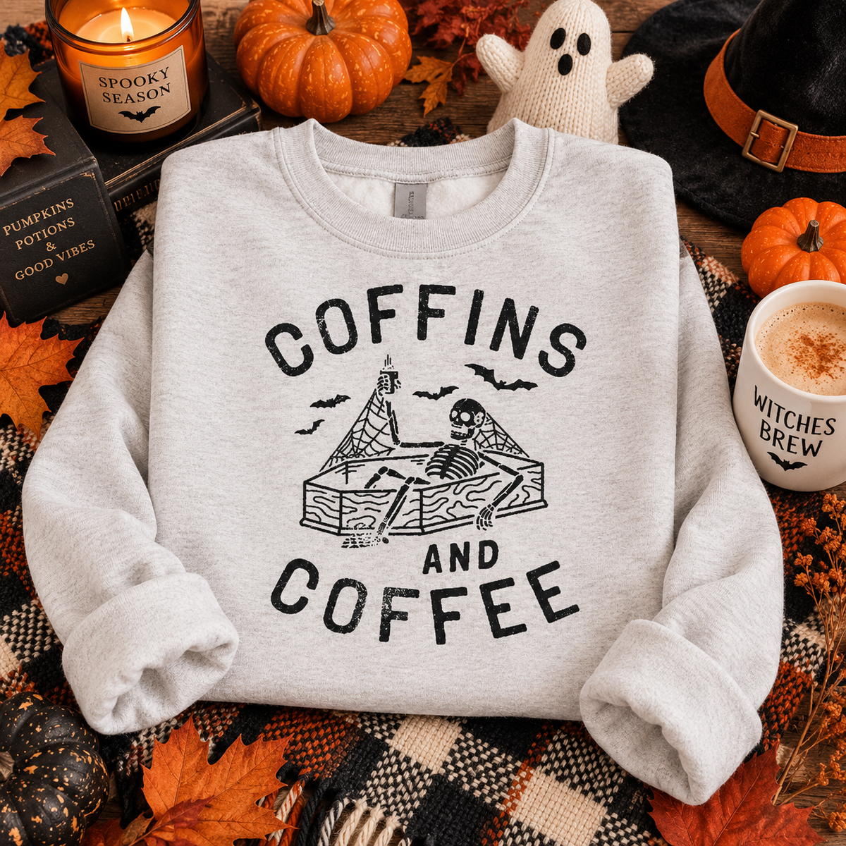 "Coffins and Coffee" Sweatshirt | Dark Humor Halloween Sweatshirt