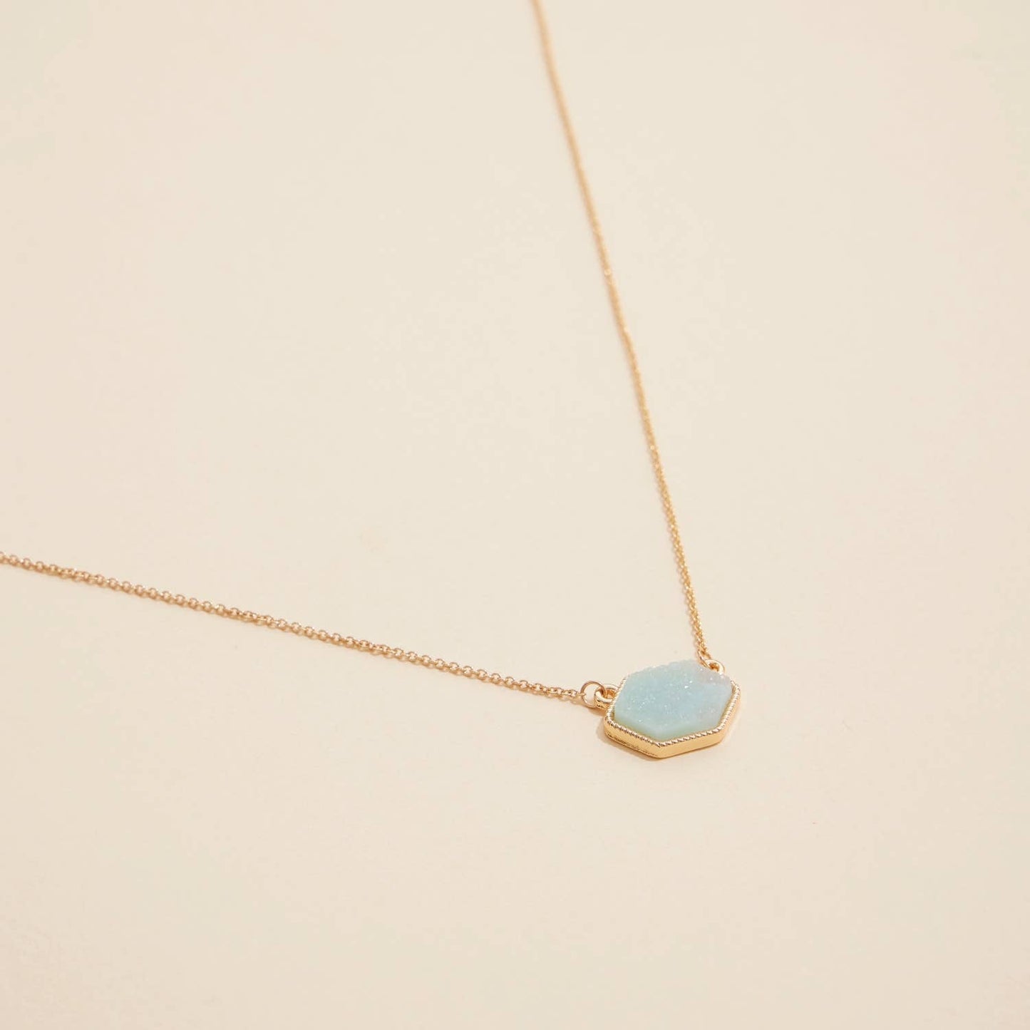Hexagon Druzy Stone Charm Short Necklace