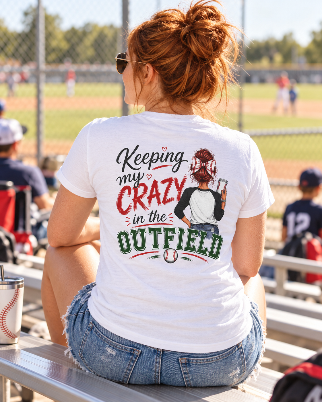 Keeping My Crazy in the Outfield Shirt – Redhead Baseball Mom Tee