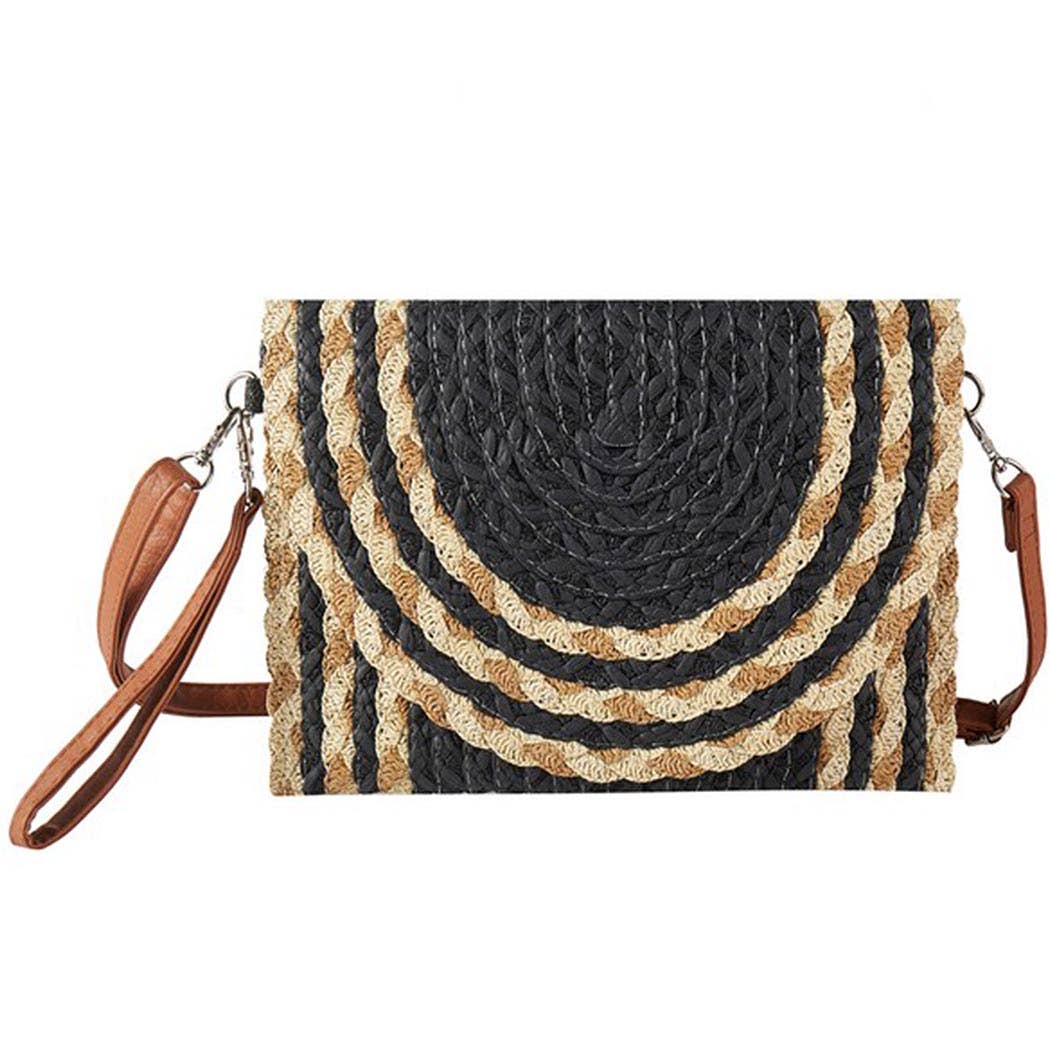 MIXED COLOR DETAIL STRAW CLUTCH & CROSSBODY BAG