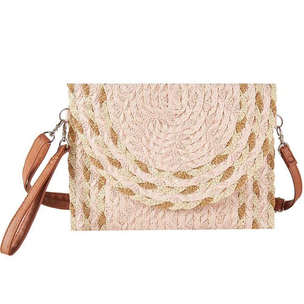MIXED COLOR DETAIL STRAW CLUTCH & CROSSBODY BAG