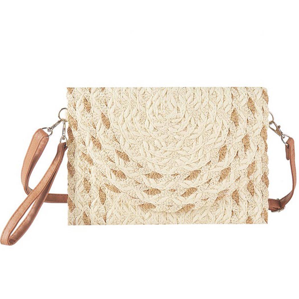 MIXED COLOR DETAIL STRAW CLUTCH & CROSSBODY BAG