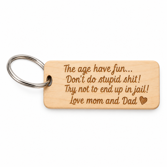 "Be Safe Have Fun Don't Do Stupid Sh*t" Engraved Keychain | Funny Mom Gift for Teen or Adult Child