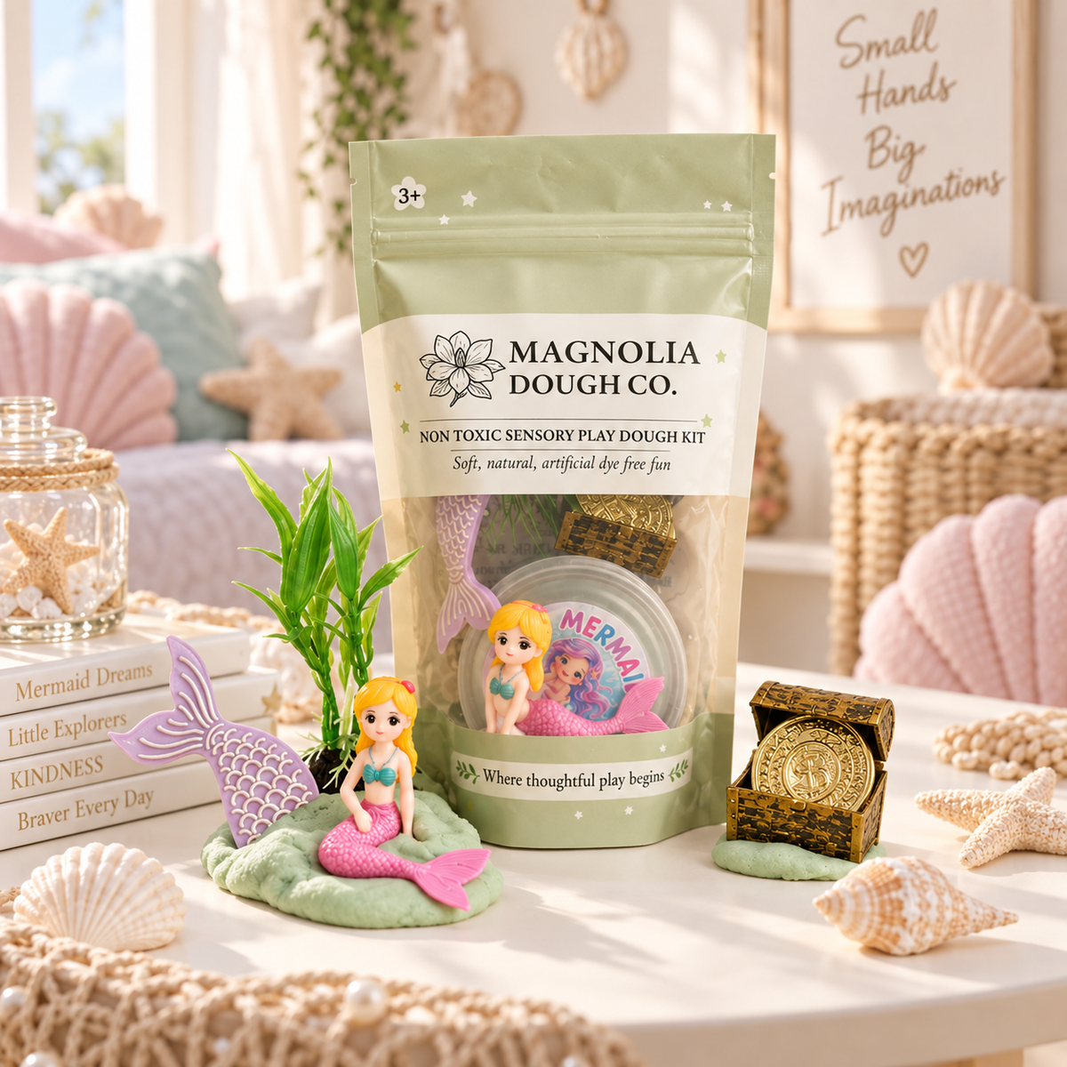 Mermaid Treasure Mini Sensory Kit — Mermaid Play Dough Set, Non-Toxic Sensory Toy