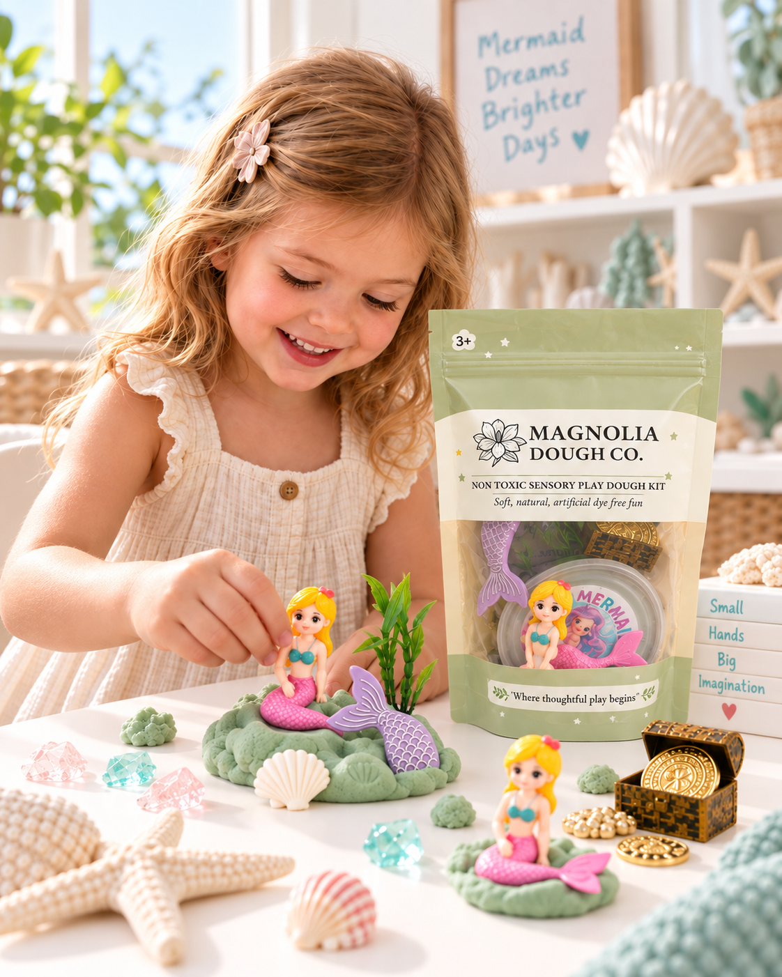 Mermaid Treasure Mini Sensory Kit — Mermaid Play Dough Set, Non-Toxic Sensory Toy