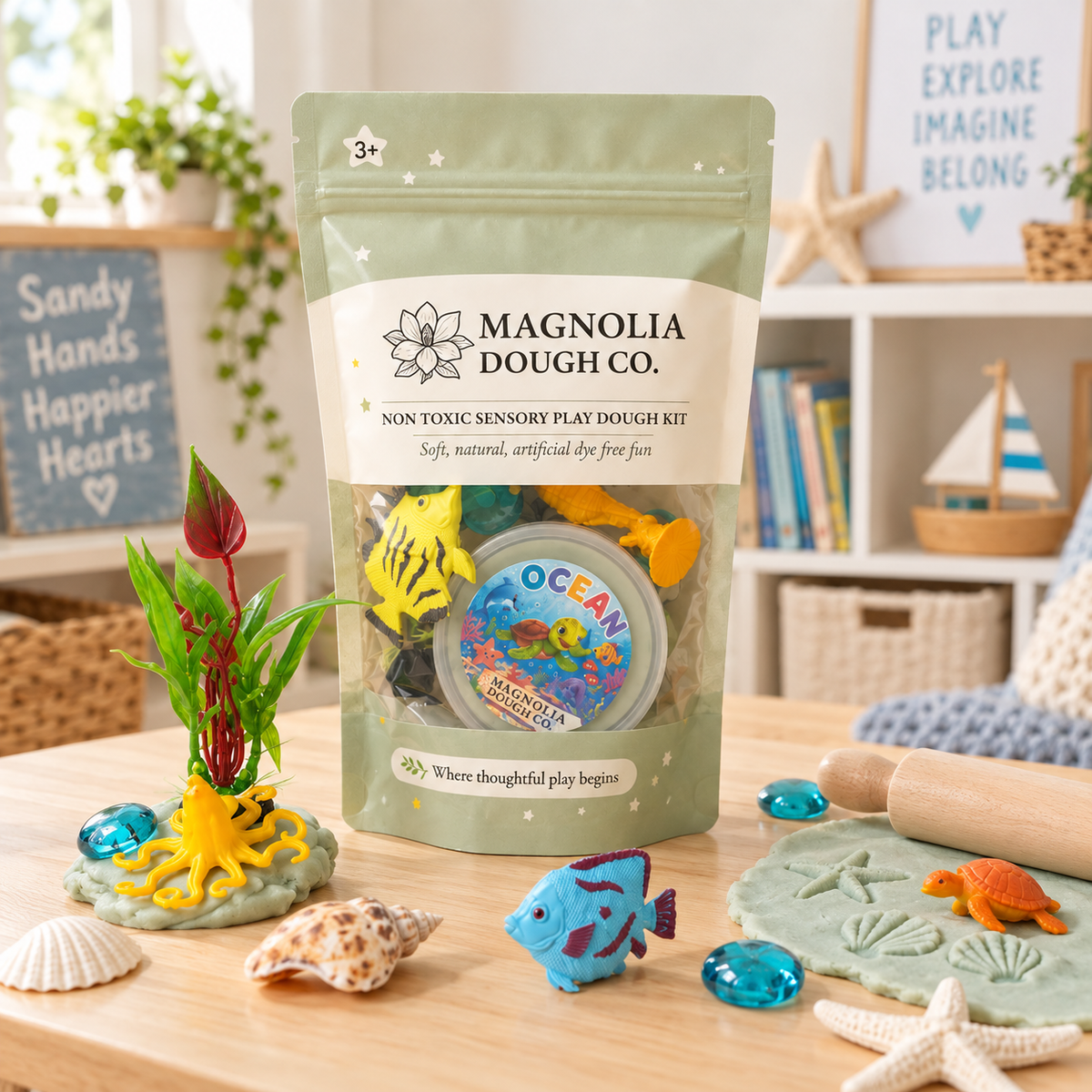 Ocean Adventure Mini Sensory Kit — Ocean Play Dough Set, Non-Toxic Sensory Toy