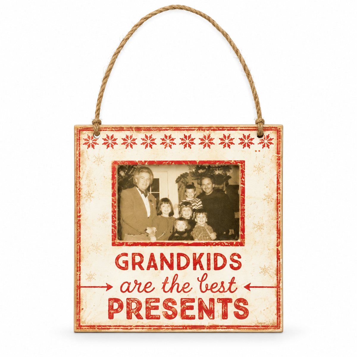 Grandkids Are the Best Presents Mini Frame – Rustic Christmas Photo Ornament (Holds 3" x 2" Photo)